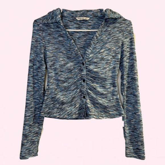 Blue longsleeve scrunch going out crop top - Picture 1 of 4